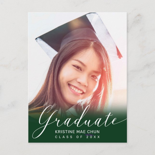 Inbjudan till Studenten Photo Modern Script Grönt (Framsida)
