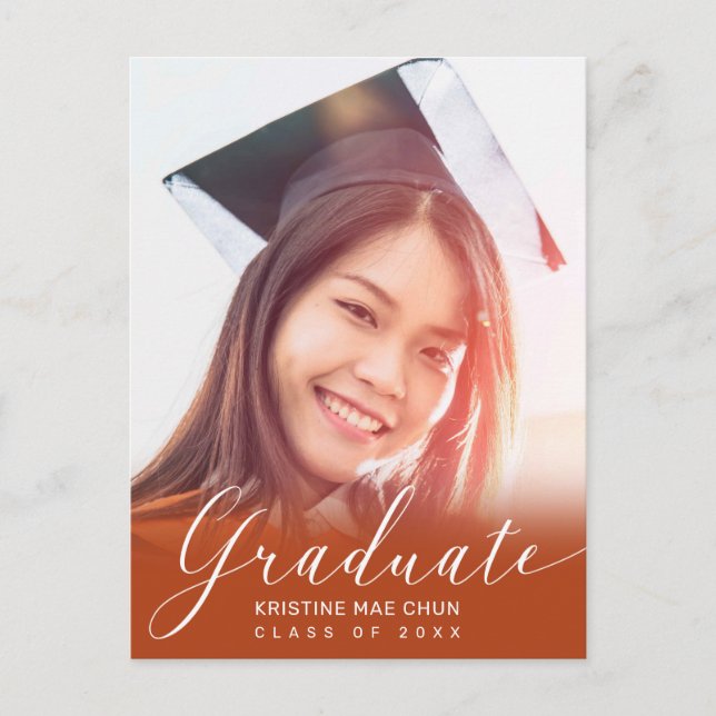 Inbjudan till Studenten Photo Modern Script Orange (Framsida)