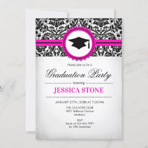 Inbjudan till studenten - Rosa Black White Damask