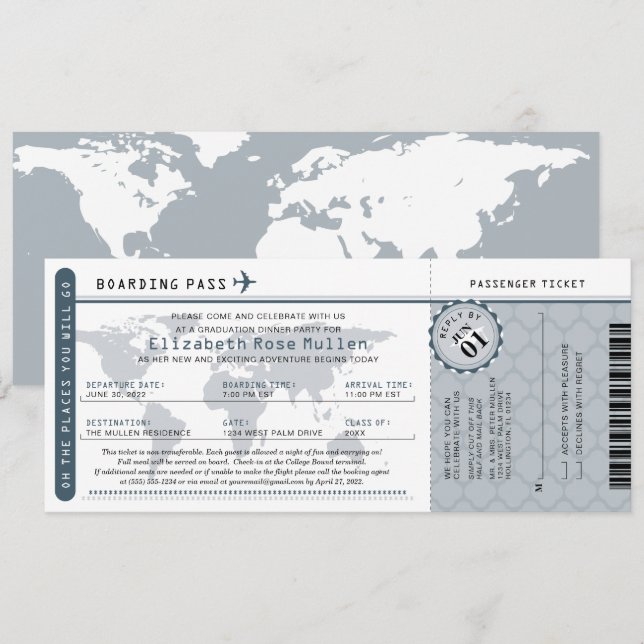 Inbjudan till Studenten World Traveler Boarding Pa (Fram/baksida)