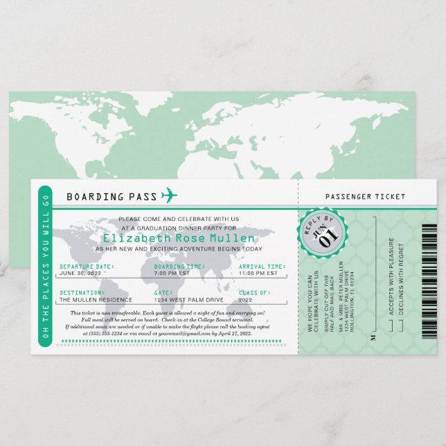 Inbjudan till Studenten World Traveler Boarding Pa (Fram/baksida)