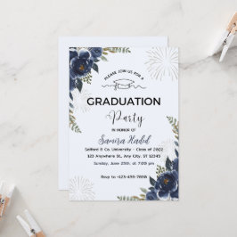 Inbjudan till Studentfest av blå Blommigt