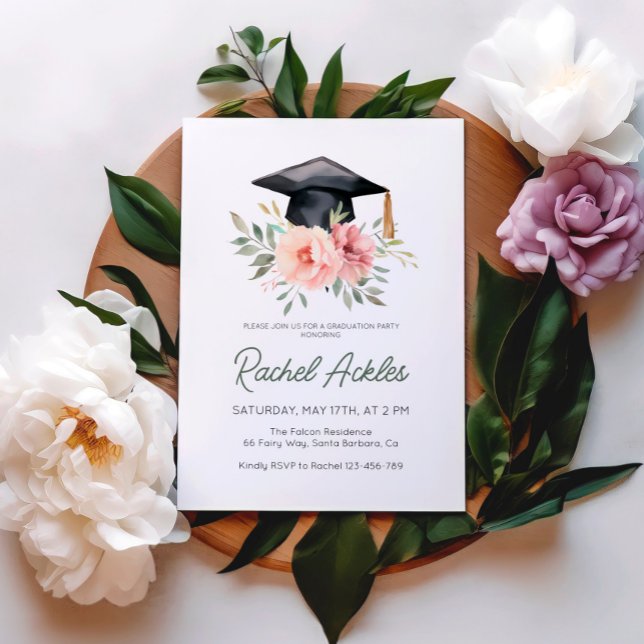 Inbjudan till Studentfest av blommigt, Girl Grad (Skapare uppladdad)