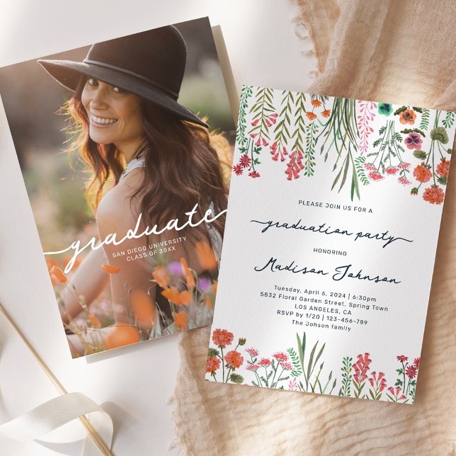Inbjudan till Studentfest av färgstark Wildblomma (Colorful Wildflower Graduation Party Invitation)