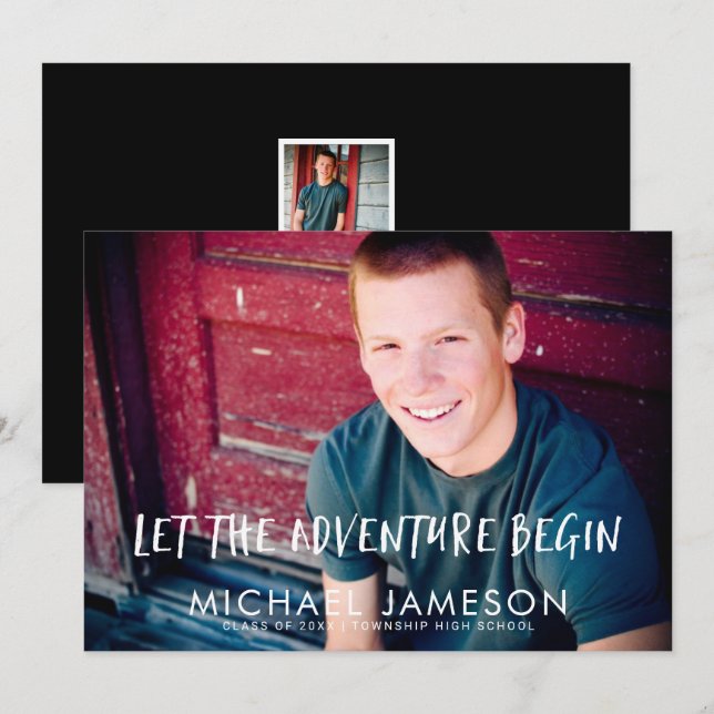 Inbjudan till Studentfest av foto i Äventyr börjar (Fram/baksida)