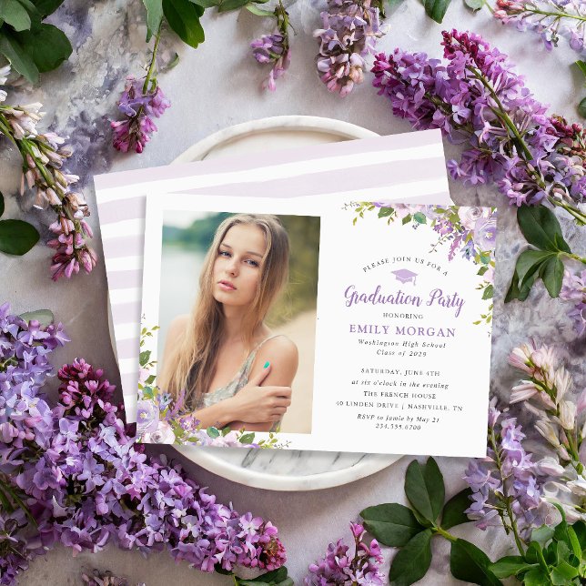 Inbjudan till Studentfest av Lilac-Blommigt-foto (Skapare uppladdad)