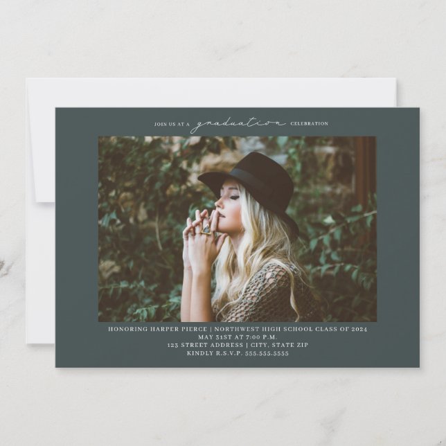 Inbjudan till Studentfest av Line Art Photo Emeral (Framsida)