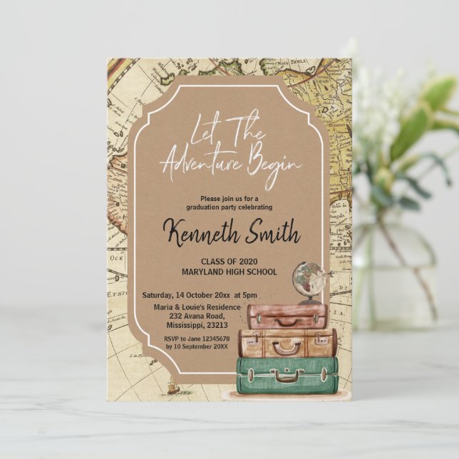 Inbjudan till Studentfest av resetema (Stående Fram)