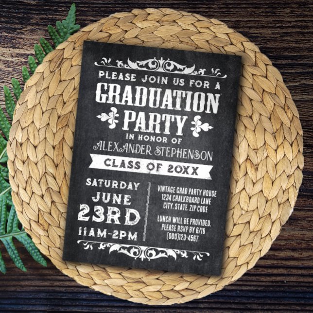 Inbjudan till Studentfest av Rustic Slate (vintage rustic graduation party invitation)