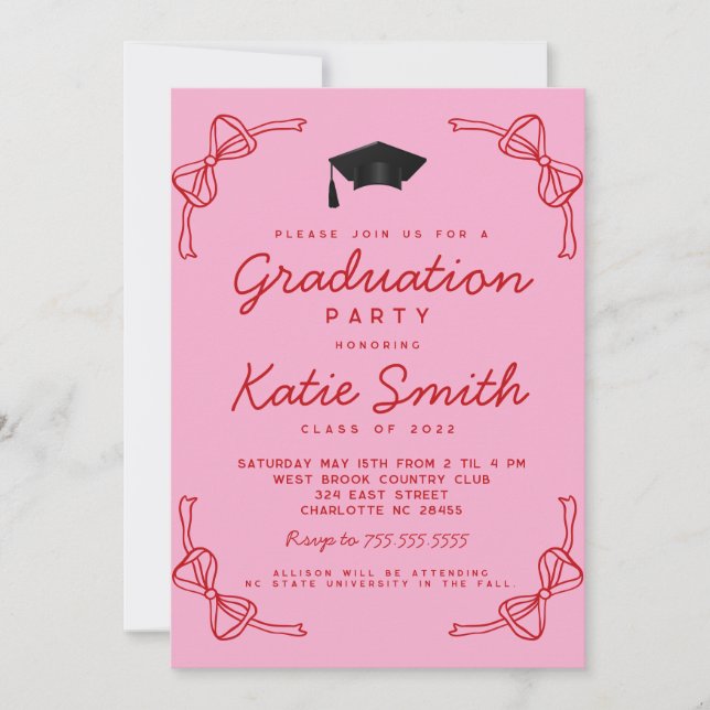 Inbjudan till studentfest, Doodles BowGraduation (Framsida)