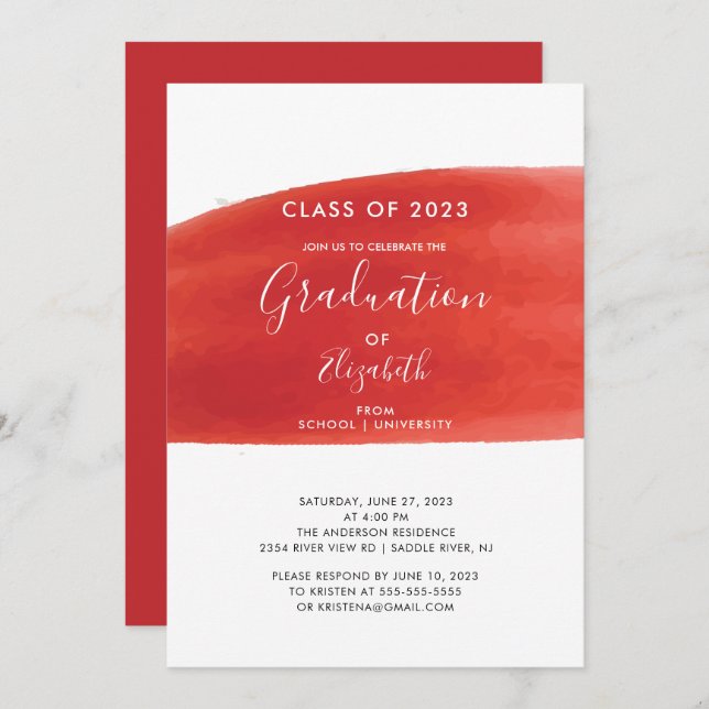 Inbjudan till Studentfest för Tvättat vattenfärg (Fram/baksida)