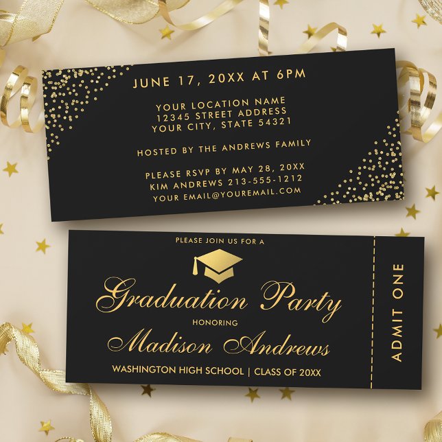Inbjudan till studentfest Guld Biljett Glitter S (Customize to change text size or text style.)