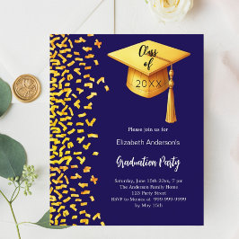 Inbjudan till studentfest mörk blått guld