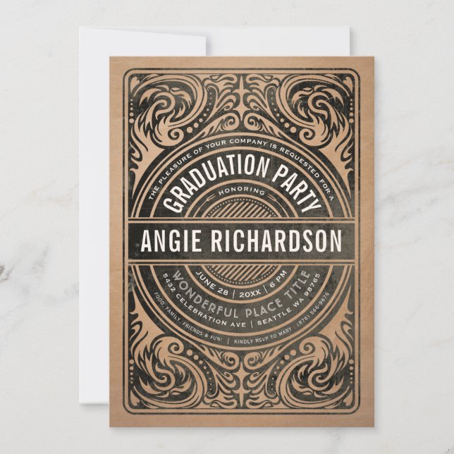 Inbjudan till studentfest Rustic Kraft (Framsida)