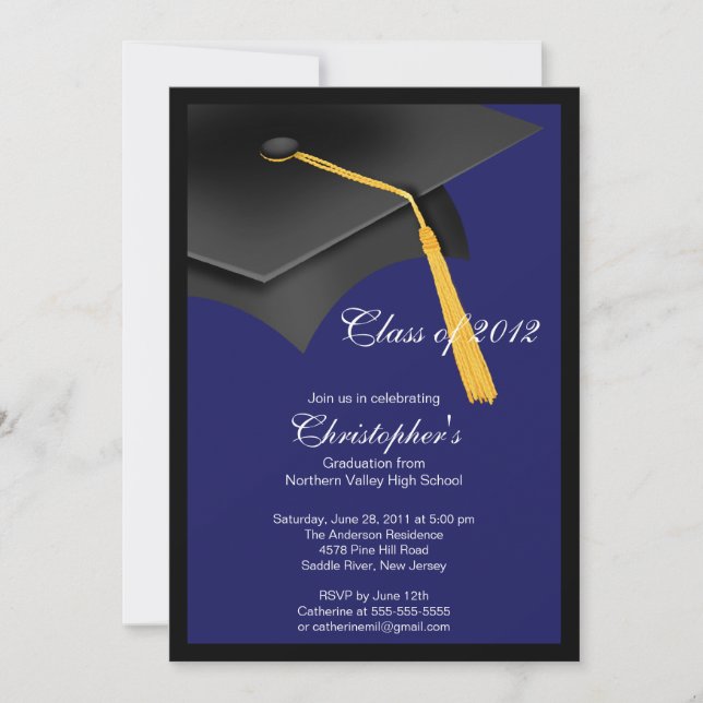 Inbjudan till Studentfesten Black Blue Grad Cap (Framsida)