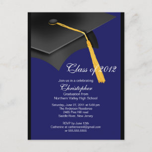 Inbjudan till Studentfesten Black Blue Grad Cap Vykort