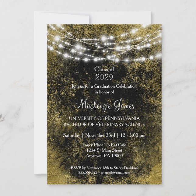 Inbjudan till Studentfesten Black Guld Ljus (Framsida)