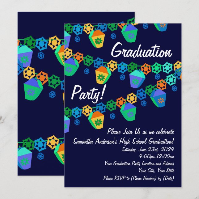 Inbjudan till Studentfesten Blue Lanternes Luau (Fram/baksida)