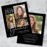 Inbjudan till Studentfesten Budgetfotosvart<br><div class="desc">Ett budgetvänligt meddelande och en partiinbjudan från studenten med 3 bild fotokollage och "Student" i en snyggt vit manustypografi, och gradens namn, klassår och skola eller universiteten i modern vit typografi. På motsatt sida lägger du till ytterligare ett foto och information om studentfesten. Den här pappra för halvblank i budgeten...</div>