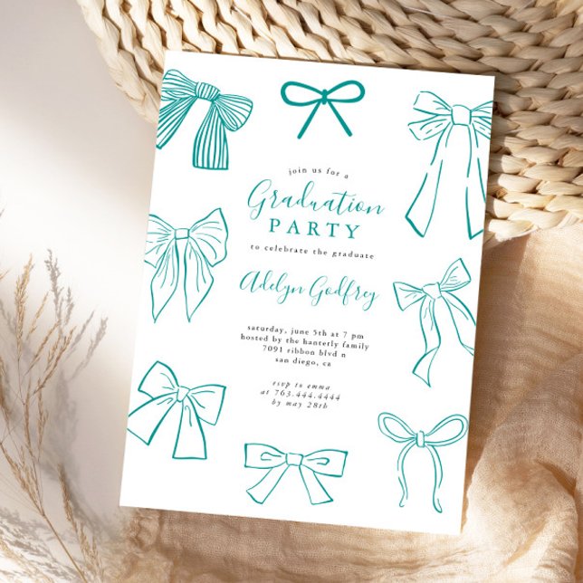 Inbjudan till Studentfesten Coquette Bows Teal (Skapare uppladdad)