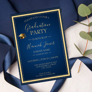 Inbjudan till Studentfesten elegant Blue & Guld