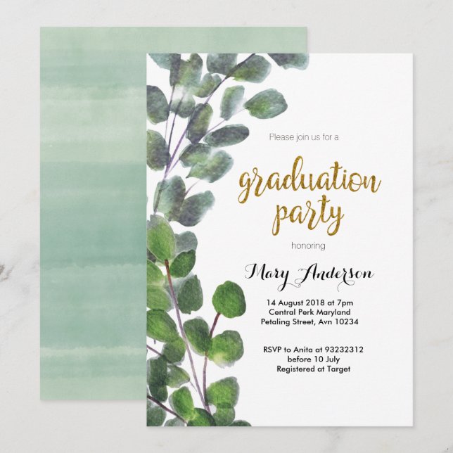 Inbjudan till studentfesten Eucalyptus (Fram/baksida)