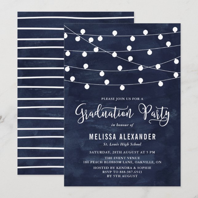 Inbjudan till Studentfesten Fairy String Ljus (Fram/baksida)