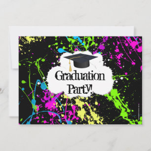 Inbjudan till Studentfesten Neon Paint Splatter