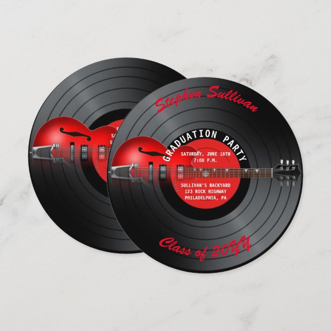 Inbjudan till Studentfesten Red Electric Guitar (Fram/baksida)