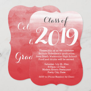 Inbjudan till Studentfesten Red Watercolor 2019