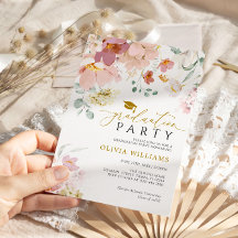 Inbjudan till Studentfesten rosa & Red Wildblommor