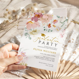 Inbjudan till Studentfesten rosa & Red Wildblommor