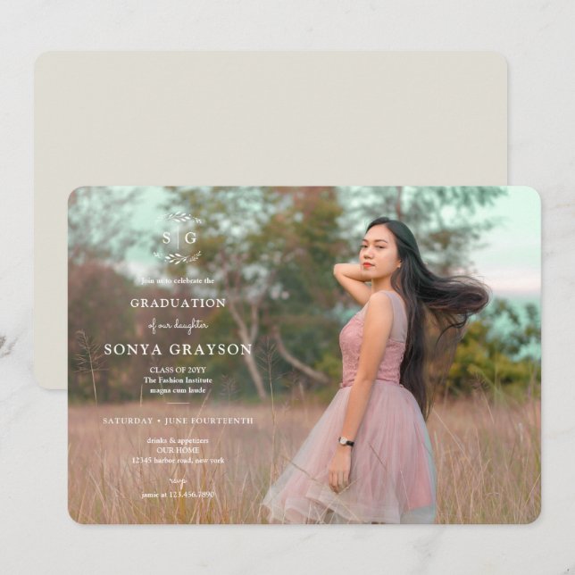 Inbjudan till Studentfesten Wreathed Initialer (Fram/baksida)