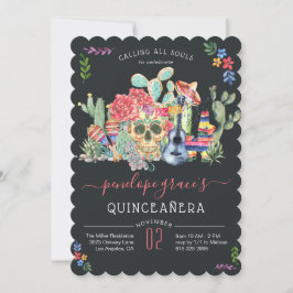 Inbjudan till Sugar Skull Day of the dead Quinceañ