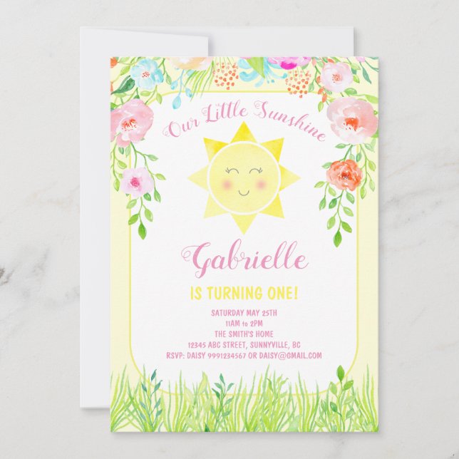 Inbjudan till Sunshine Party, vår lilla solskina (Framsida)