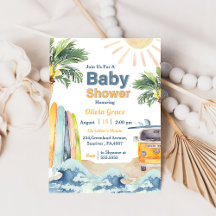 Inbjudan till surfa Beach Baby Shower
