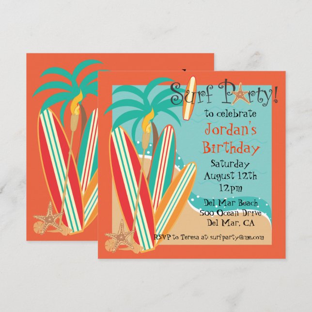 Inbjudan till surfa-part (Fram/baksida)