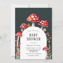 Inbjudan till svampstugan Woodland Baby Shower