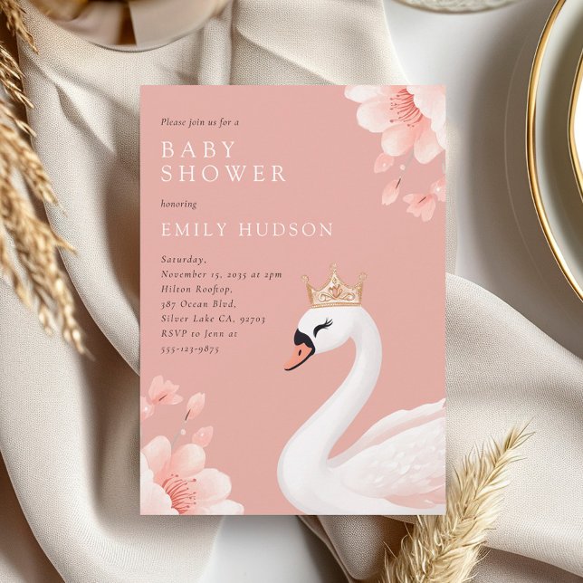 Inbjudan till svan Little Princess Baby Shower (Skapare uppladdad)