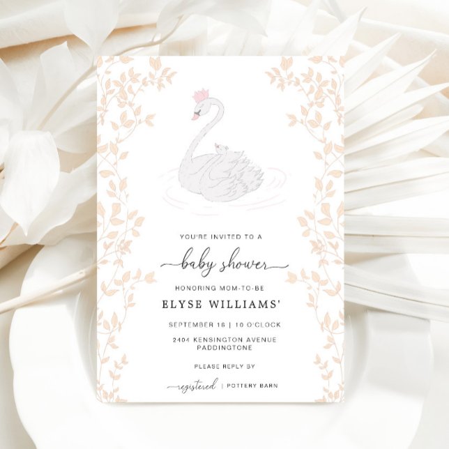 Inbjudan till svan Princess Girl Girl Baby Shower (Baby Shower Invitation Odette Swan )
