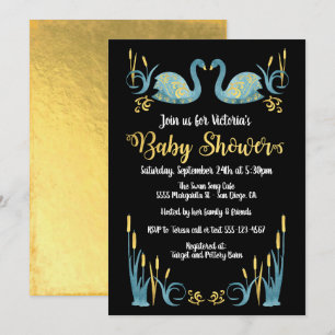 Inbjudan till Svanar Baby Shower (gyllene vattenfä