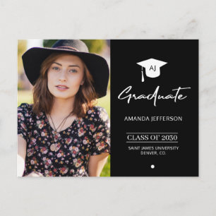 Inbjudan till svart foto studenten på elegant i st