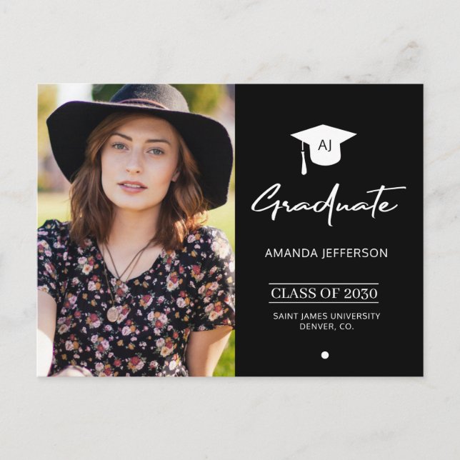 Inbjudan till svart foto studenten på elegant i st (Framsida)
