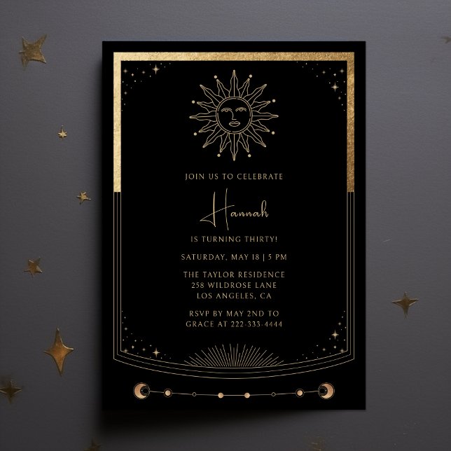 Inbjudan till svart Guld-kort, Mystical Birthday (Skapare uppladdad)