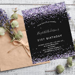 Inbjudan till svart lila glitter<br><div class="desc">En giftig och feminin 21:a (eller någon ålder) födelsedagsfest inbjudan. På framsidan: En svart bakgrund för chicen. Dekorerad med lila,  violett faux glitter stoft. Anpassa och lägg till information om namn och party. Namn är skrivet med ett handskript i stil. Baksida: svart bakgrund och faux glitter.</div>