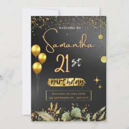 Inbjudan till Svart och Guld Elegant födelsedagsfe