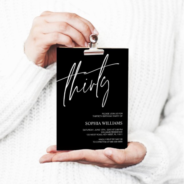 Inbjudan till svartvit minimalistisk 30års födelse (Skapare uppladdad)
