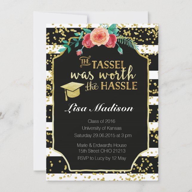 Inbjudan till svartvitt Rand studenten (Framsida)