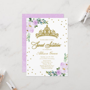 Inbjudan till Sweet 16 Guldtiara Lavendelblommig