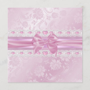Inbjudan till Sweet 16 med rosa blomma & rosett